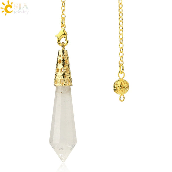 Minimalist Natural Crystal Stone Cone Pendulum Pendant With Gold Plated Bronze Decorative Jewelry