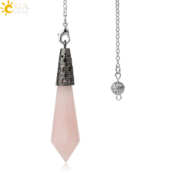 Minimalist Natural Crystal Stone Cone Pendulum Pendant With Gold Plated Bronze Decorative Jewelry