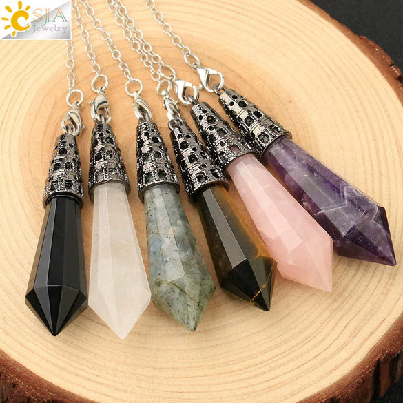 Minimalist Natural Crystal Stone Cone Pendulum Pendant With Gold Plated Bronze Decorative Jewelry