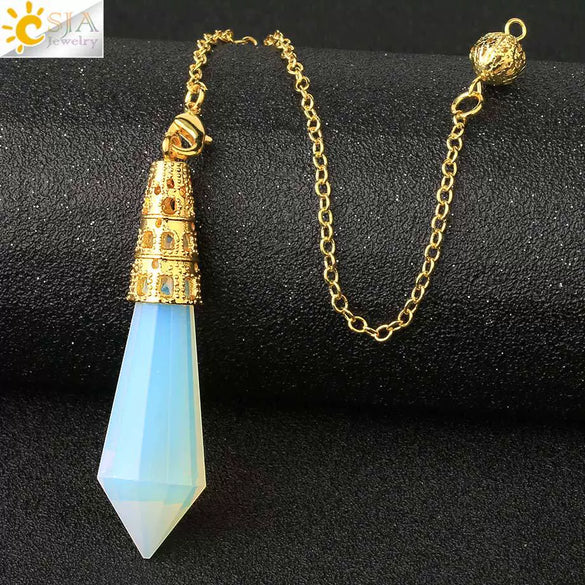 Minimalist Natural Crystal Stone Cone Pendulum Pendant With Gold Plated Bronze Decorative Jewelry