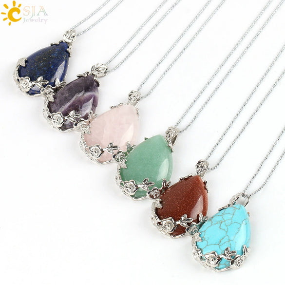 Minimalist Natural Crystal Teardrop Pendant Necklace With Ball Chain Fresh Drop Shape Sweater Chain Jewelry For Women