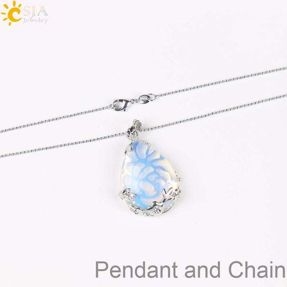 Minimalist Natural Crystal Teardrop Pendant Necklace With Ball Chain Fresh Drop Shape Sweater Chain Jewelry For Women