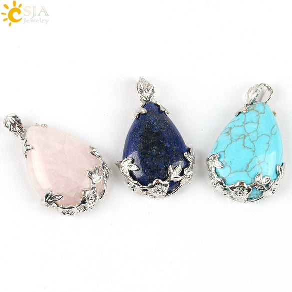 Minimalist Natural Crystal Teardrop Pendant Necklace With Ball Chain Fresh Drop Shape Sweater Chain Jewelry For Women