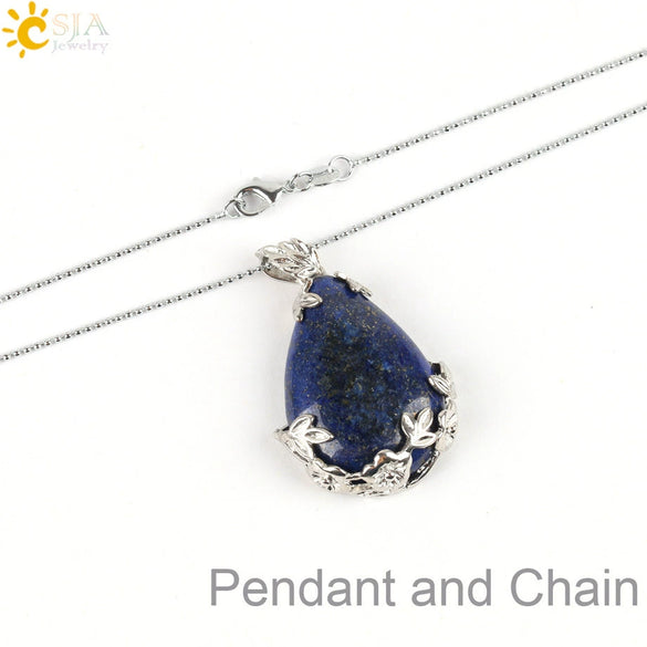 Minimalist Natural Crystal Teardrop Pendant Necklace With Ball Chain Fresh Drop Shape Sweater Chain Jewelry For Women
