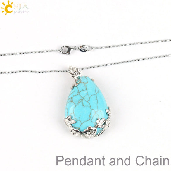 Minimalist Natural Crystal Teardrop Pendant Necklace With Ball Chain Fresh Drop Shape Sweater Chain Jewelry For Women