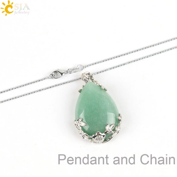 Minimalist Natural Crystal Teardrop Pendant Necklace With Ball Chain Fresh Drop Shape Sweater Chain Jewelry For Women