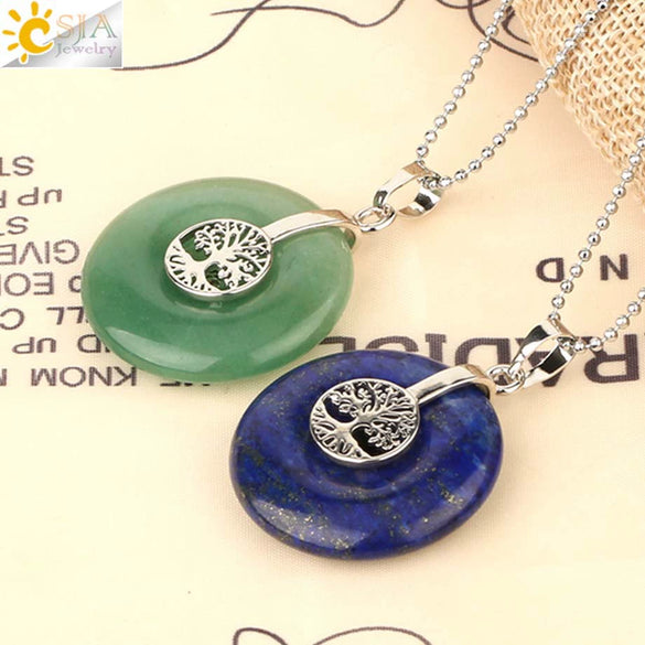 Minimalist Natural Crystal Tree Of Life Peace Buckle Pendant Necklace With Ball Chain Gemstone Jewelry