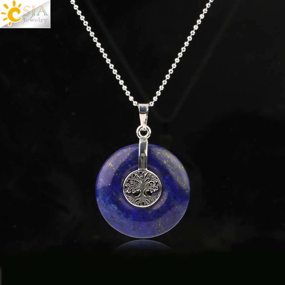 Minimalist Natural Crystal Tree Of Life Peace Buckle Pendant Necklace With Ball Chain Gemstone Jewelry
