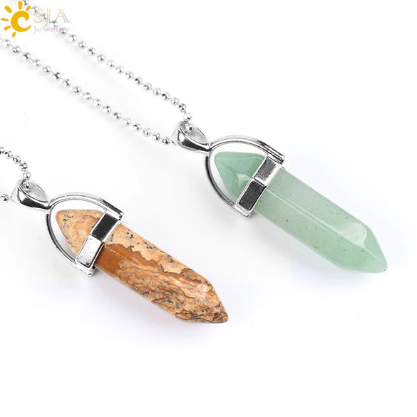 Minimalist Natural Fluorite Hexagonal Prism Bullet Pendant Necklace Crystal Stone Jewelry For Women