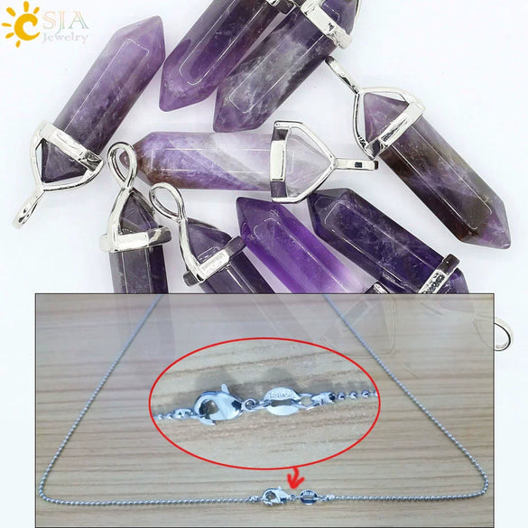 Minimalist Natural Fluorite Hexagonal Prism Bullet Pendant Necklace Crystal Stone Jewelry For Women
