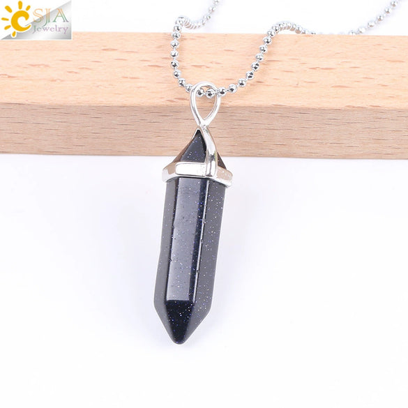 Minimalist Natural Fluorite Hexagonal Prism Bullet Pendant Necklace Crystal Stone Jewelry For Women