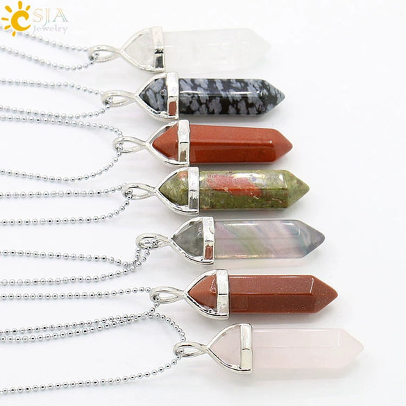 Minimalist Natural Fluorite Hexagonal Prism Bullet Pendant Necklace Crystal Stone Jewelry For Women