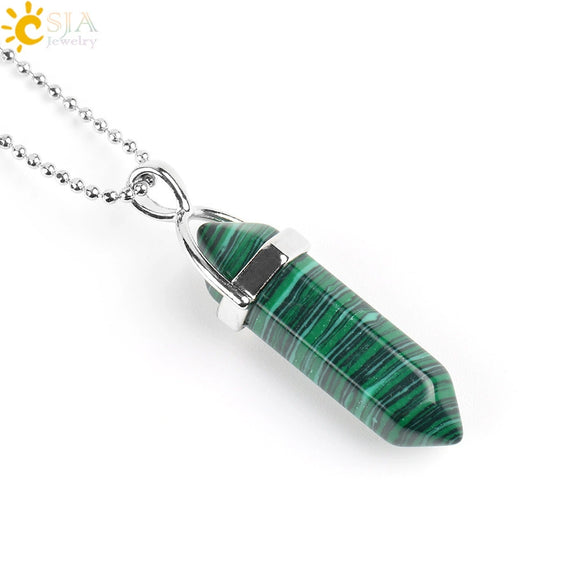 Minimalist Natural Fluorite Hexagonal Prism Bullet Pendant Necklace Crystal Stone Jewelry For Women