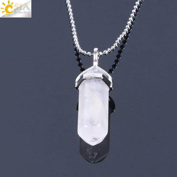 Minimalist Natural Fluorite Hexagonal Prism Bullet Pendant Necklace Crystal Stone Jewelry For Women