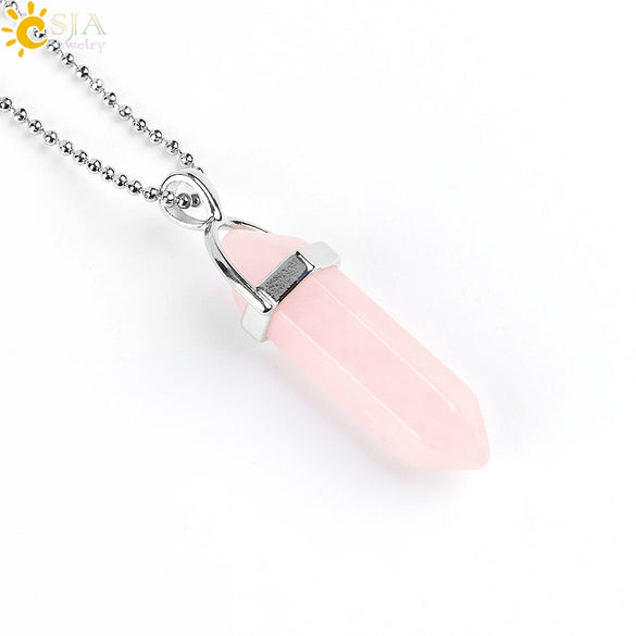 Minimalist Natural Fluorite Hexagonal Prism Bullet Pendant Necklace Crystal Stone Jewelry For Women