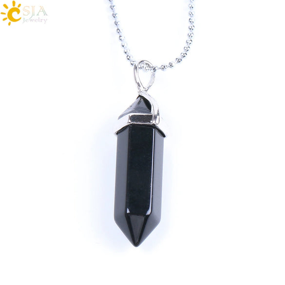 Minimalist Natural Fluorite Hexagonal Prism Bullet Pendant Necklace Crystal Stone Jewelry For Women