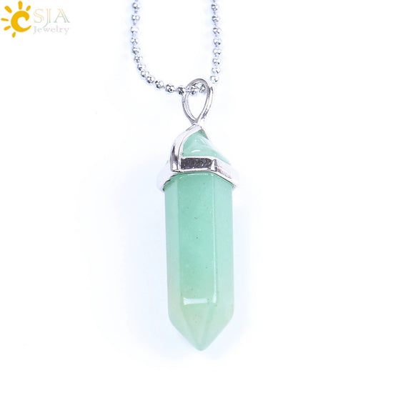 Minimalist Natural Fluorite Hexagonal Prism Bullet Pendant Necklace Crystal Stone Jewelry For Women