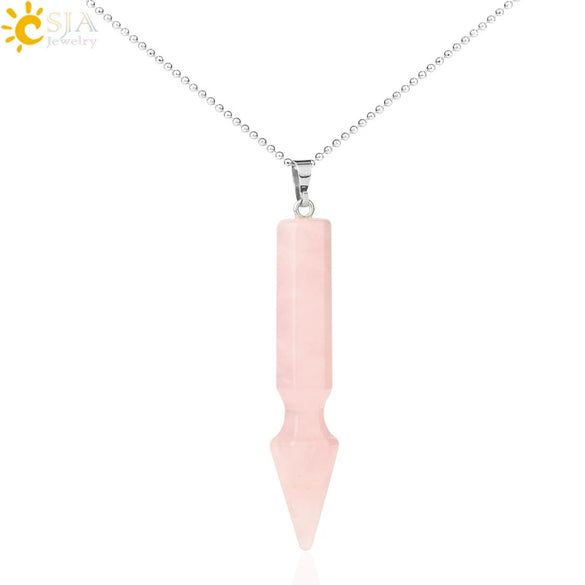 Minimalist Natural Semi Precious Stone Crystal Rhombus Pendant Necklace With Ball Chain Fashion Jewelry
