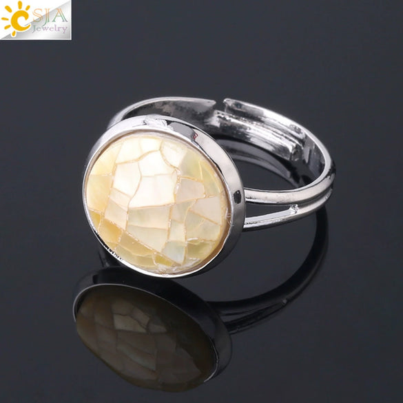 Minimalist Natural Shell Patchwork Round Open Ring With Adjustable Copper Band For Women