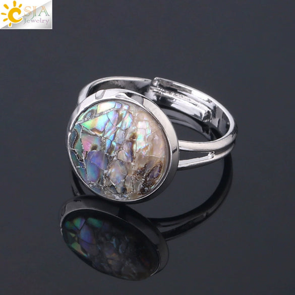 Minimalist Natural Shell Patchwork Round Open Ring With Adjustable Copper Band For Women