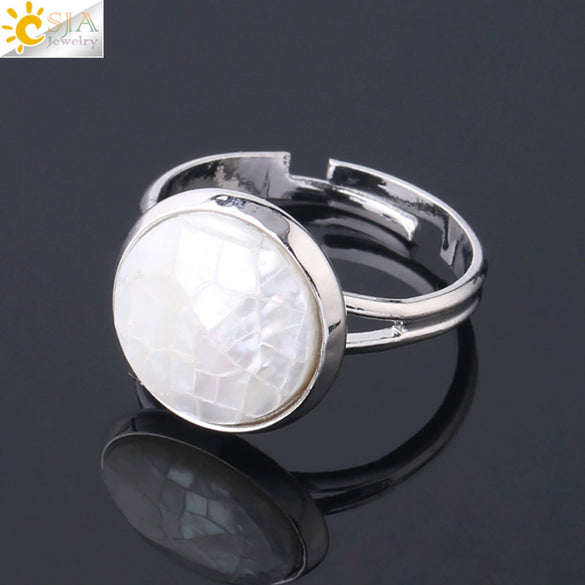 Minimalist Natural Shell Patchwork Round Open Ring With Adjustable Copper Band For Women