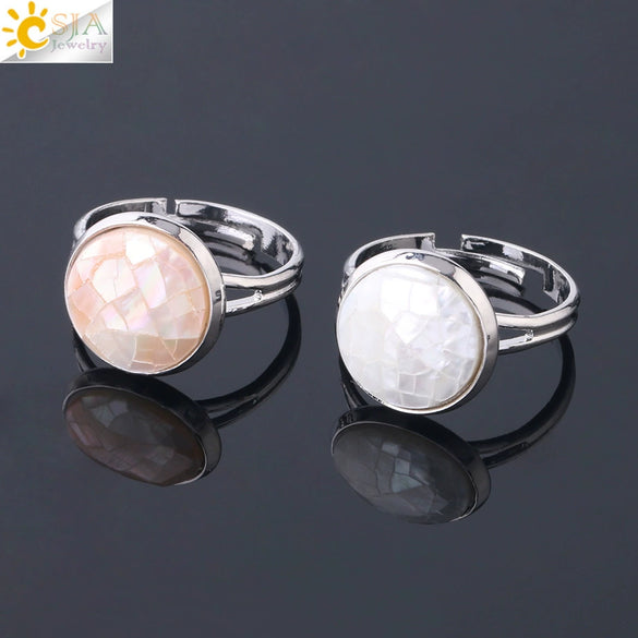 Minimalist Natural Shell Patchwork Round Open Ring With Adjustable Copper Band For Women