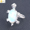 Minimalist Natural Stone And Alloy Turtle Open Ring Adjustable Animal Design Ring For Women