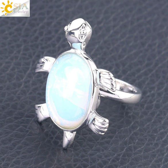 Minimalist Natural Stone And Alloy Turtle Open Ring Adjustable Animal Design Ring For Women
