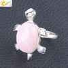 Minimalist Natural Stone And Alloy Turtle Open Ring Adjustable Animal Design Ring For Women