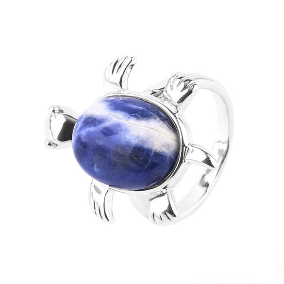 Minimalist Natural Stone And Alloy Turtle Open Ring Adjustable Animal Design Ring For Women