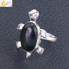 Minimalist Natural Stone And Alloy Turtle Open Ring Adjustable Animal Design Ring For Women