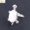 Minimalist Natural Stone And Alloy Turtle Open Ring Adjustable Animal Design Ring For Women