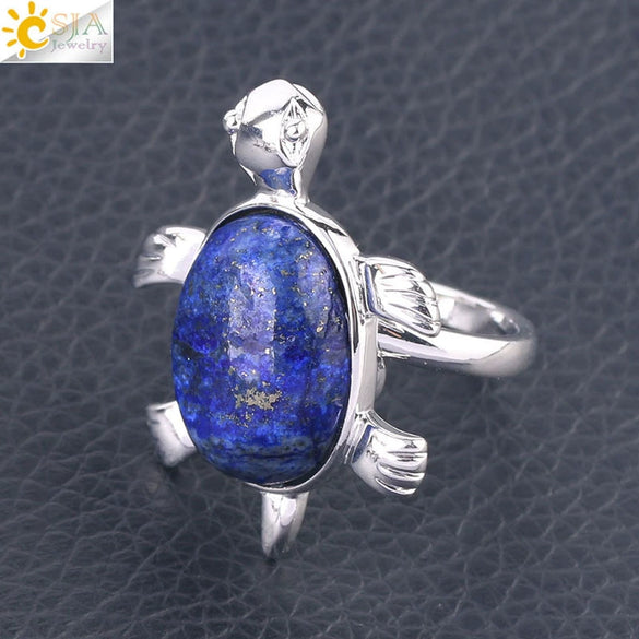 Minimalist Natural Stone And Alloy Turtle Open Ring Adjustable Animal Design Ring For Women