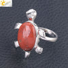 Minimalist Natural Stone And Alloy Turtle Open Ring Adjustable Animal Design Ring For Women