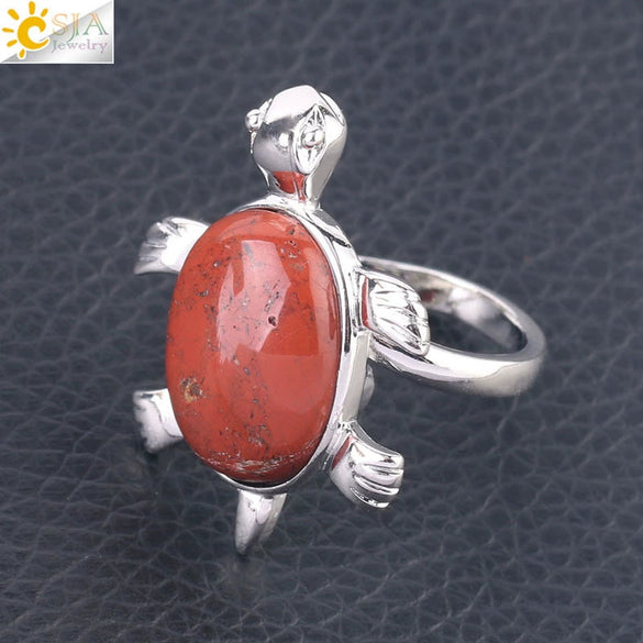 Minimalist Natural Stone And Alloy Turtle Open Ring Adjustable Animal Design Ring For Women