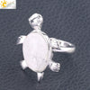 Minimalist Natural Stone And Alloy Turtle Open Ring Adjustable Animal Design Ring For Women
