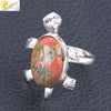 Minimalist Natural Stone And Alloy Turtle Open Ring Adjustable Animal Design Ring For Women