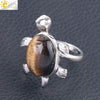 Minimalist Natural Stone And Alloy Turtle Open Ring Adjustable Animal Design Ring For Women