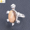 Minimalist Natural Stone And Alloy Turtle Open Ring Adjustable Animal Design Ring For Women