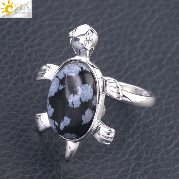 Minimalist Natural Stone And Alloy Turtle Open Ring Adjustable Animal Design Ring For Women