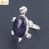 Minimalist Natural Stone And Alloy Turtle Open Ring Adjustable Animal Design Ring For Women