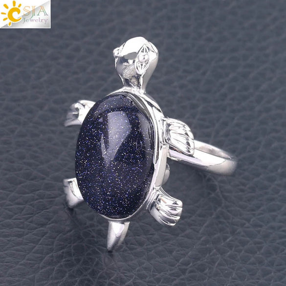 Minimalist Natural Stone And Alloy Turtle Open Ring Adjustable Animal Design Ring For Women