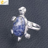 Minimalist Natural Stone And Alloy Turtle Open Ring Adjustable Animal Design Ring For Women