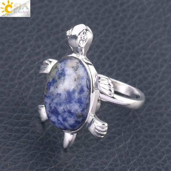 Minimalist Natural Stone And Alloy Turtle Open Ring Adjustable Animal Design Ring For Women
