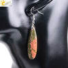 Minimalist Natural Stone And Copper Geometric Teardrop Earrings With Faceted Flat Cut Long Drop Design For Women