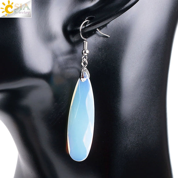 Minimalist Natural Stone And Copper Geometric Teardrop Earrings With Faceted Flat Cut Long Drop Design For Women