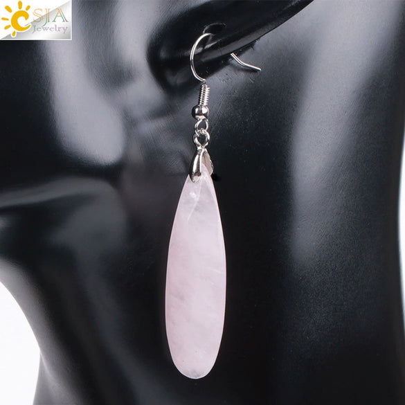 Minimalist Natural Stone And Copper Geometric Teardrop Earrings With Faceted Flat Cut Long Drop Design For Women