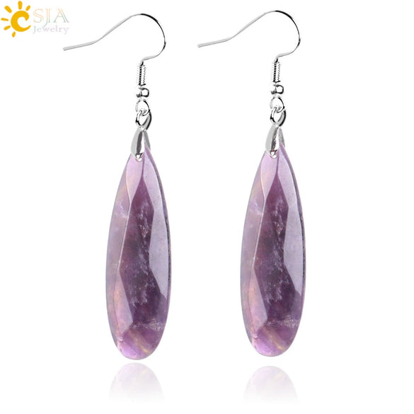 Minimalist Natural Stone And Copper Geometric Teardrop Earrings With Faceted Flat Cut Long Drop Design For Women