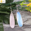 Minimalist Natural Stone And Copper Geometric Teardrop Earrings With Faceted Flat Cut Long Drop Design For Women