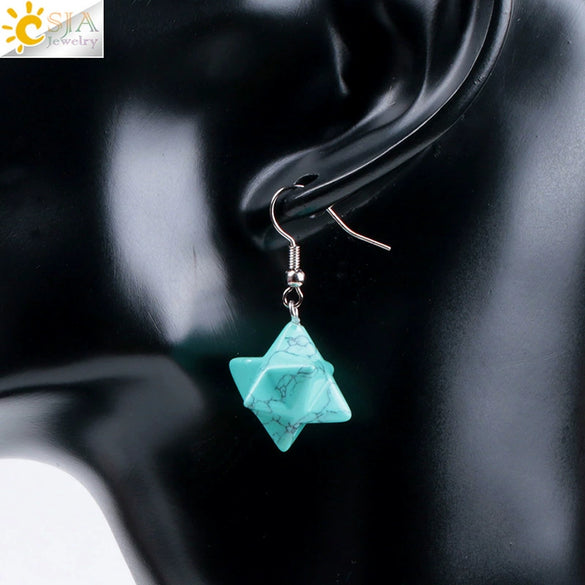 Minimalist Natural Stone And Copper Merkaba Six Pointed Star Earrings For Women Crystal Jewelry